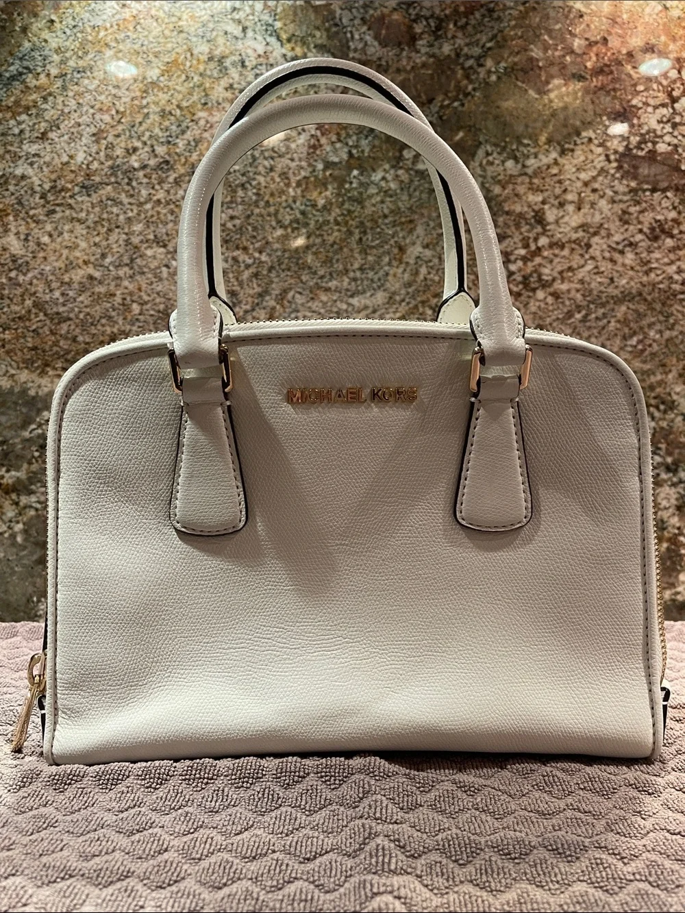 Michael Kors Cream Saffiano Satchel with Gold Hardware